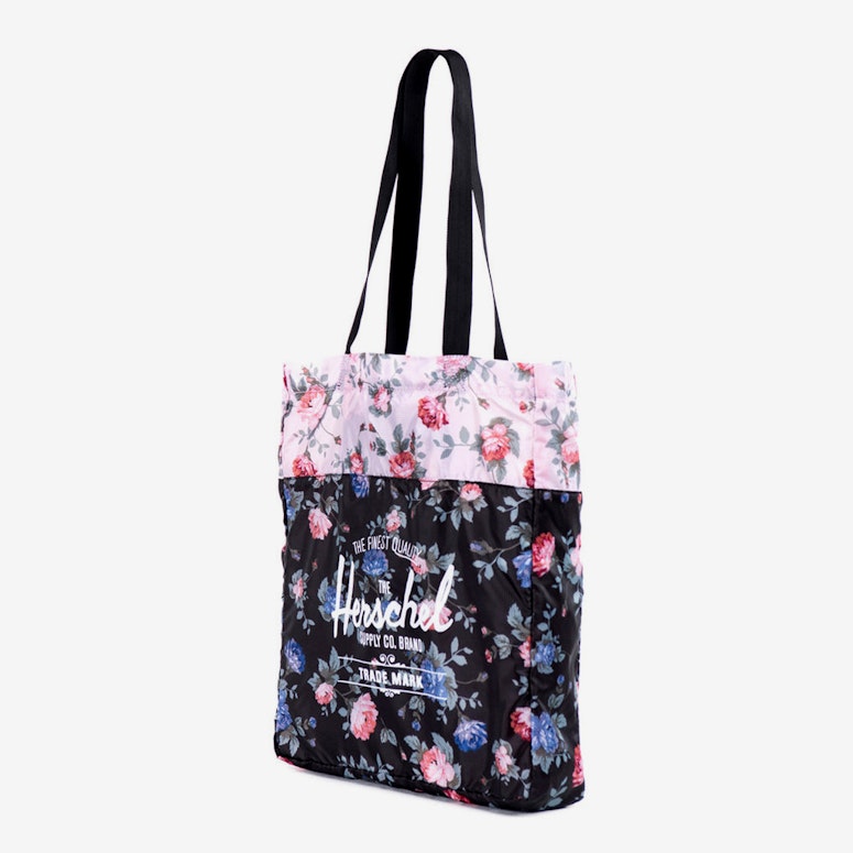 Packable Travel Tote Bag Black/floral