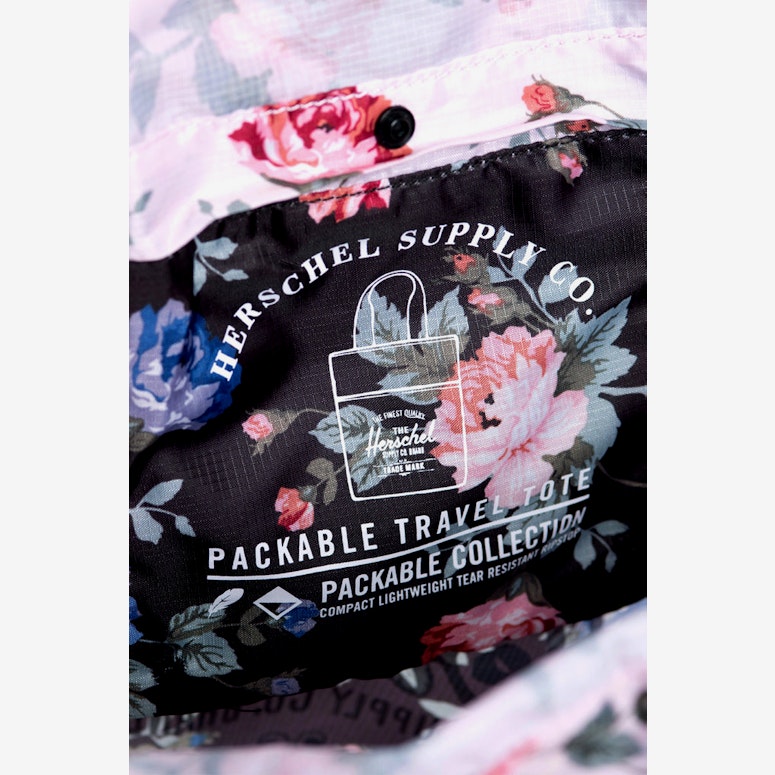 Packable Travel Tote Bag Black/floral