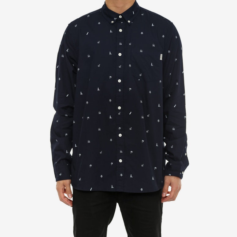 Economy Long Sleeve Button-up Navy/white