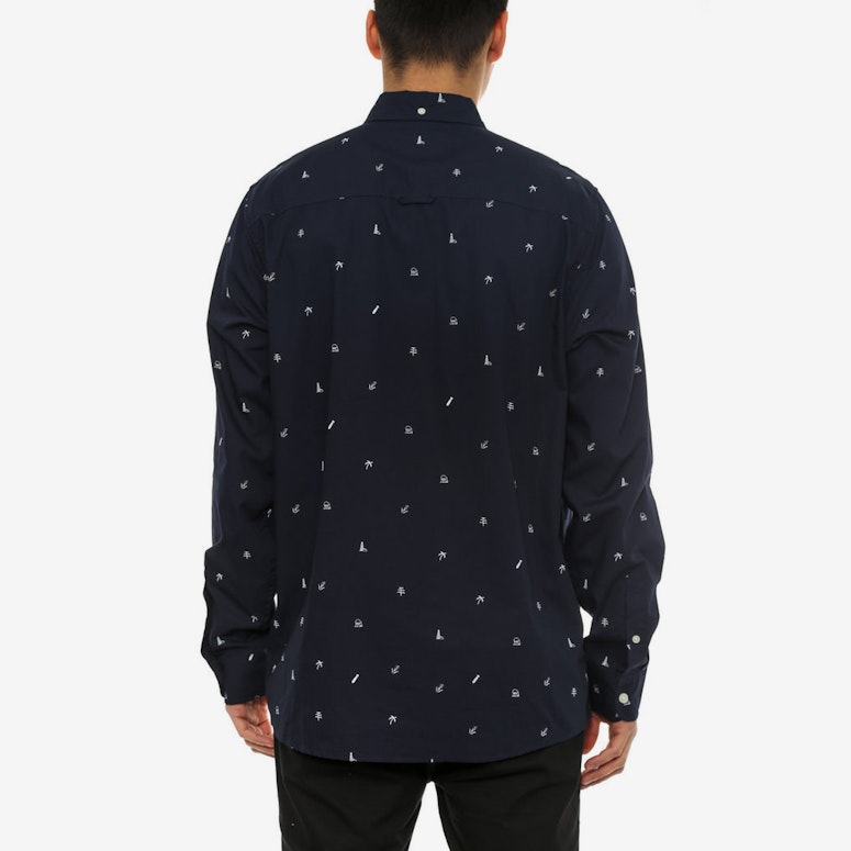 Economy Long Sleeve Button-up Navy/white