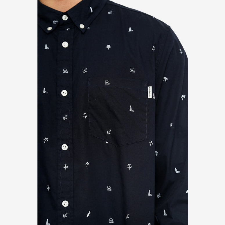 Economy Long Sleeve Button-up Navy/white