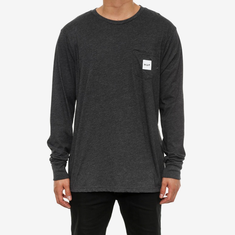 Box Logo Long Sleeve Pocket Tee Charcoal Heathe