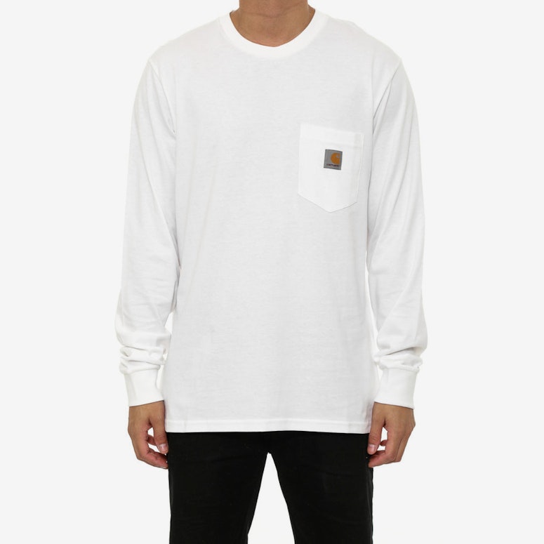 Long Sleeve Pocket Tee White