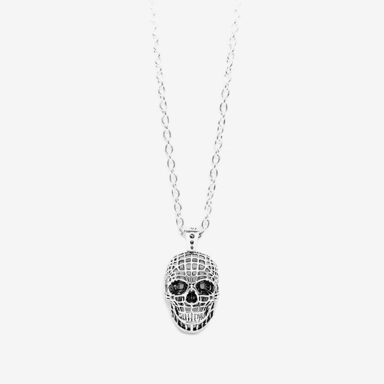 the Mesh Skull Necklace Silver/black