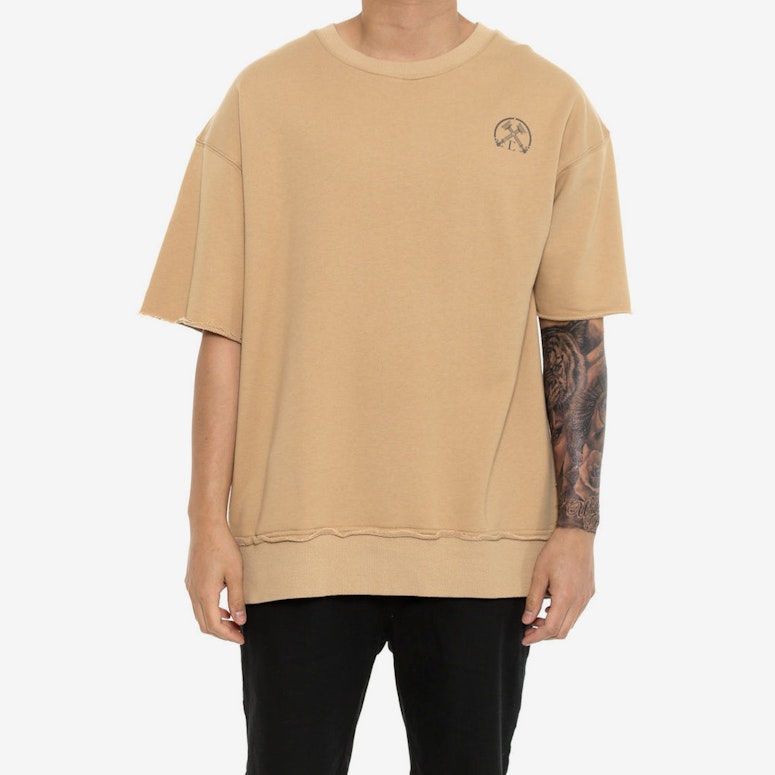 Oversize Raw Cut Short Sleeve Crew Beige