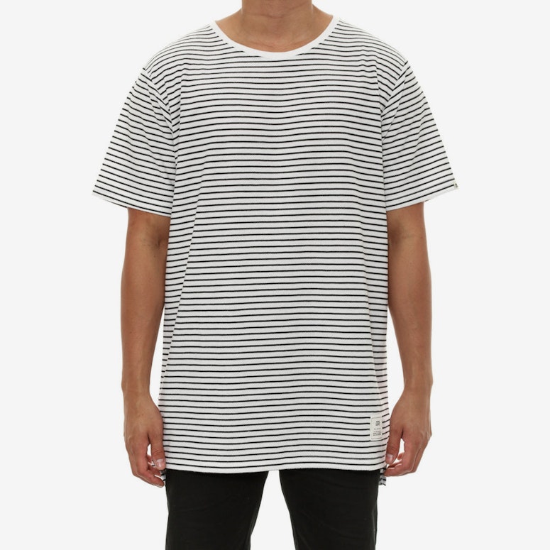 Striped Drop Hem Tee White