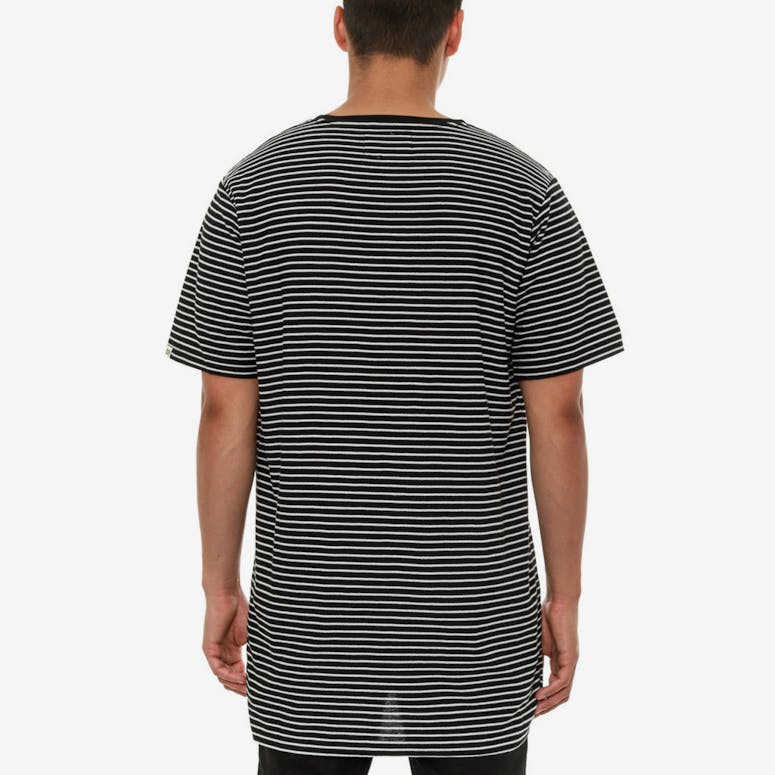 Striped Drop Hem Tee Black