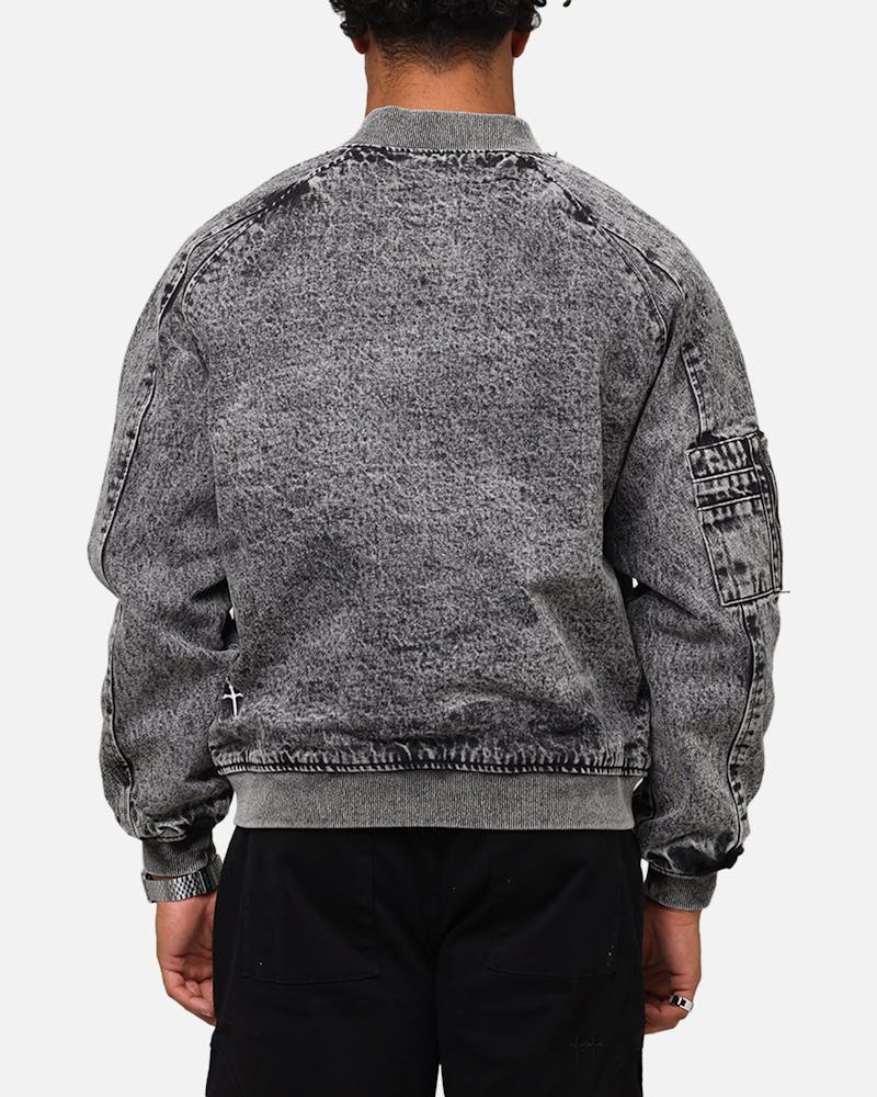 Saint Morta Flight Denim Jacket Black Stonewash