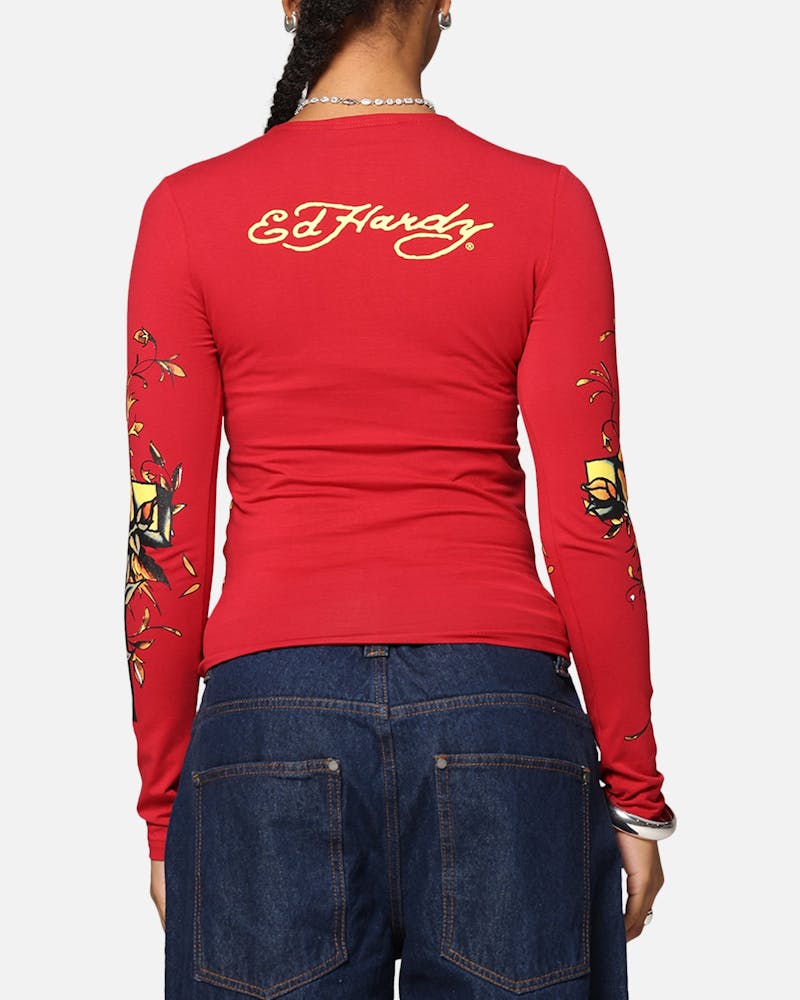 Ed Hardy Women's Divine Long Sleeve T-Shirt Red
