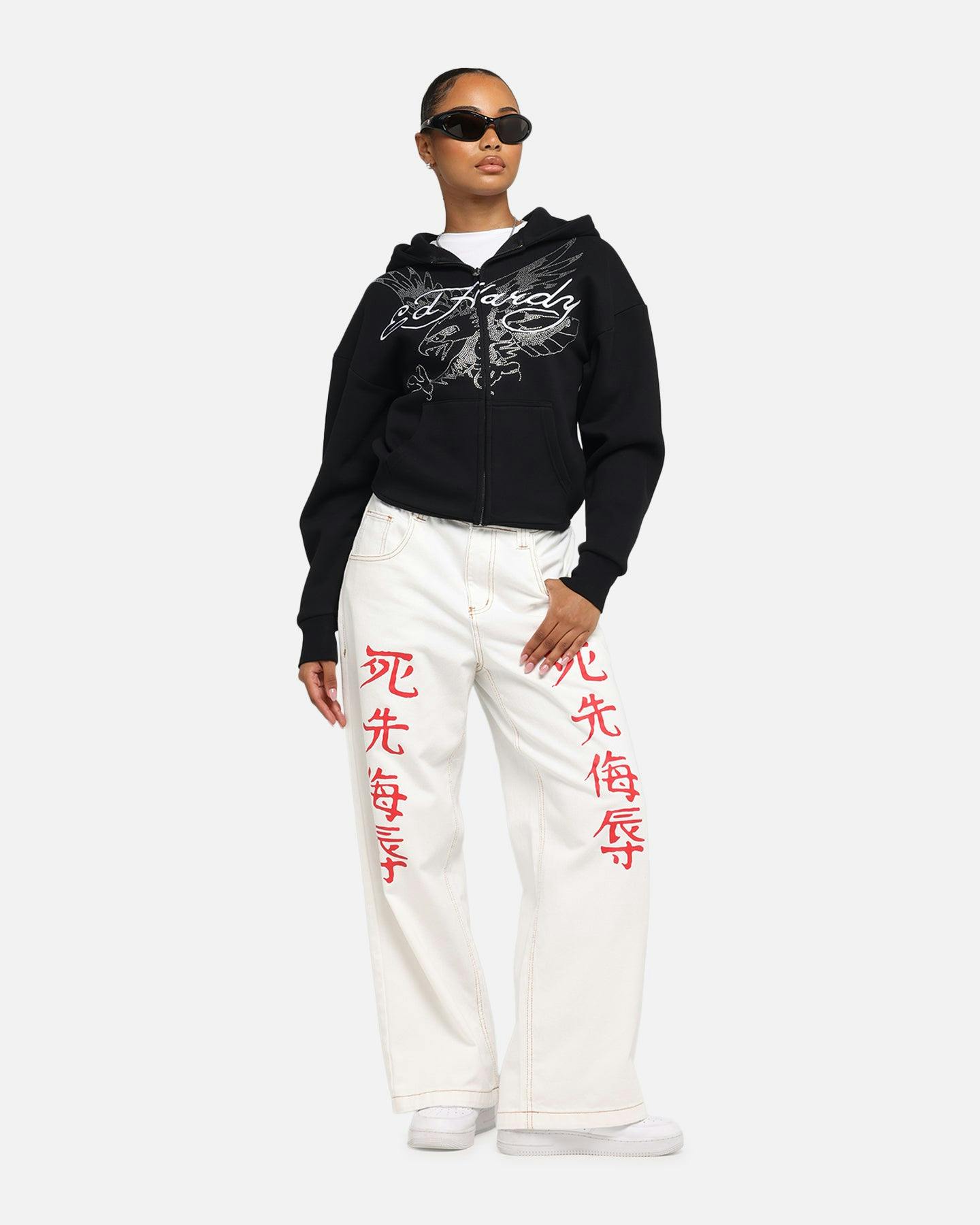 Ed Hardy Eagle Rhinestone Zip Hoodie Black