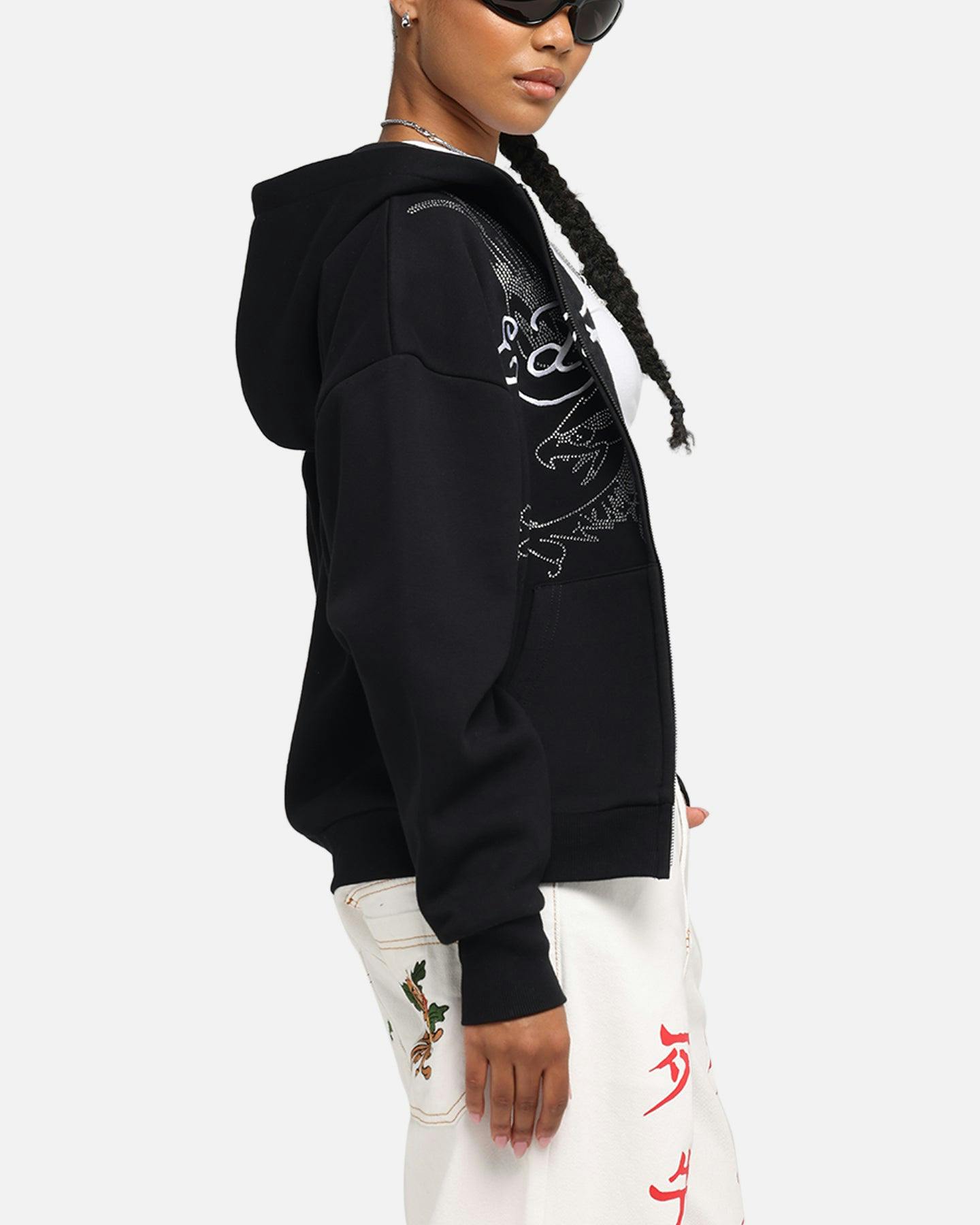 Ed Hardy Eagle Rhinestone Zip Hoodie Black