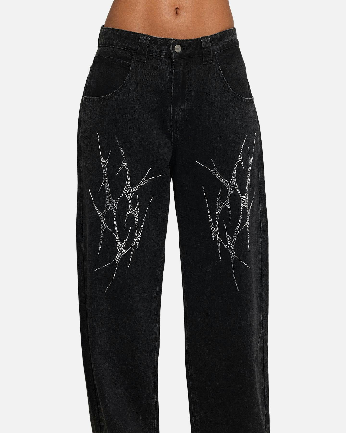 Saint Morta Amplus Tribal Rhinestone Jeans Black Shadow