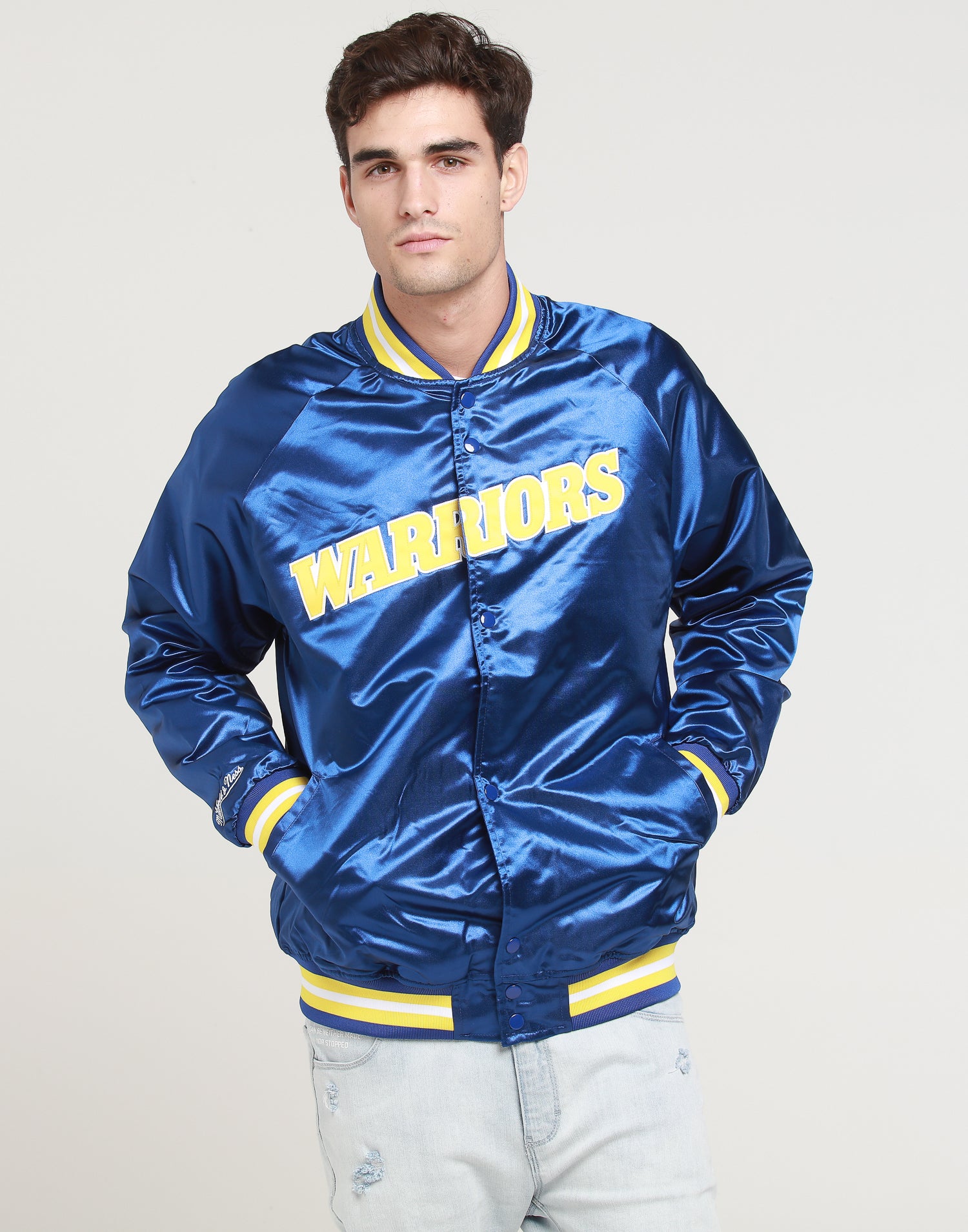 mitchell and ness warriors satin jacket