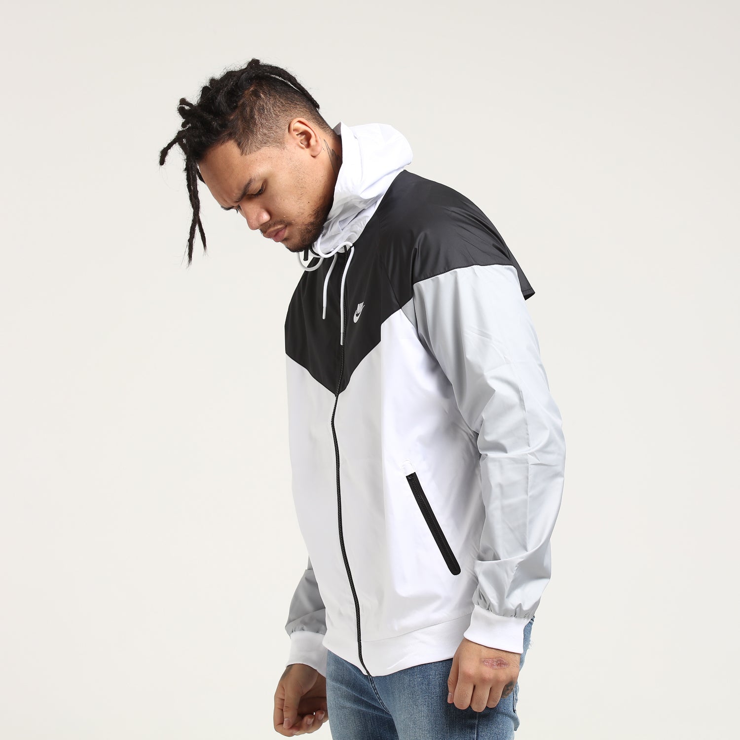 nike windrunner black white grey