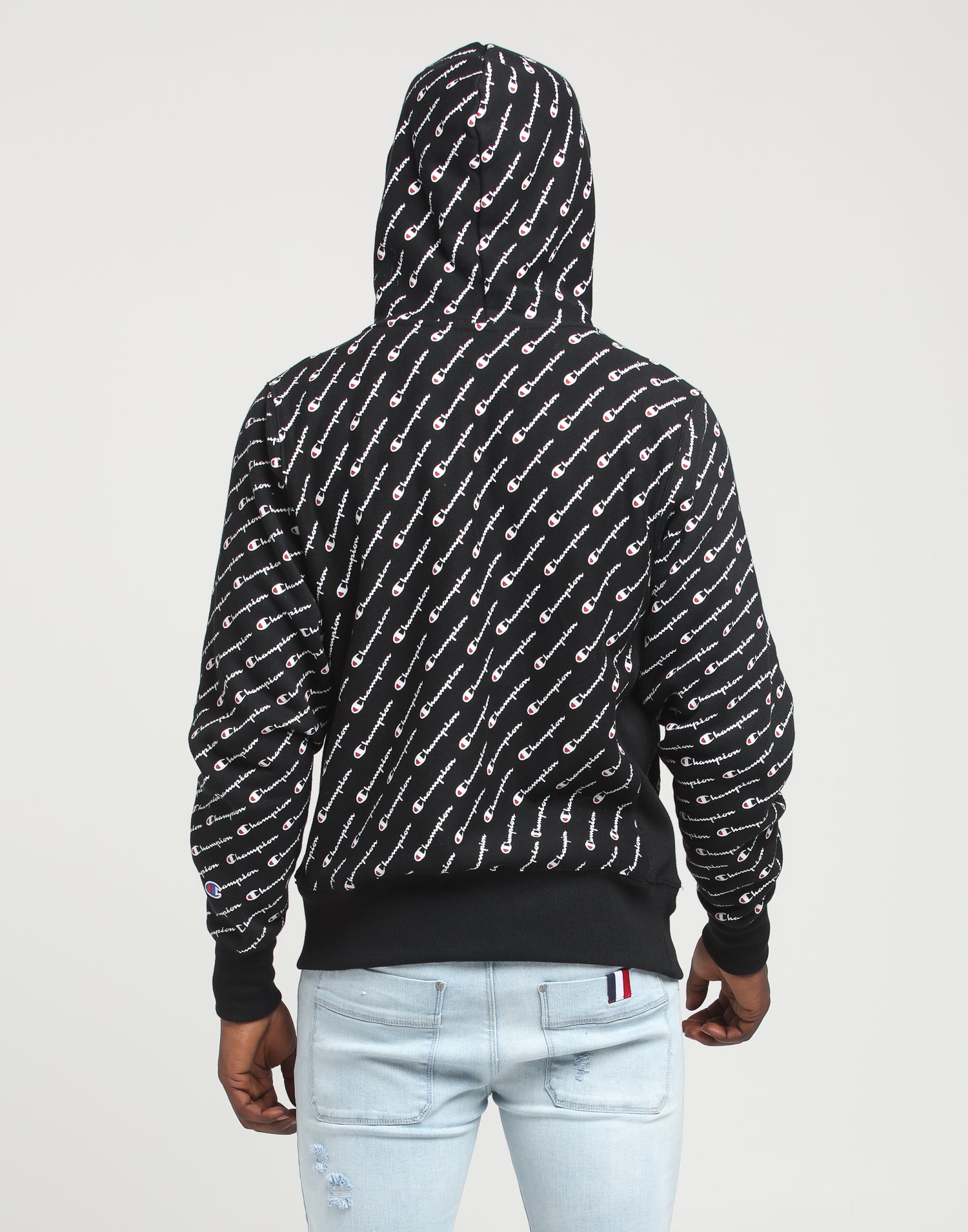 champion all over black hoodie