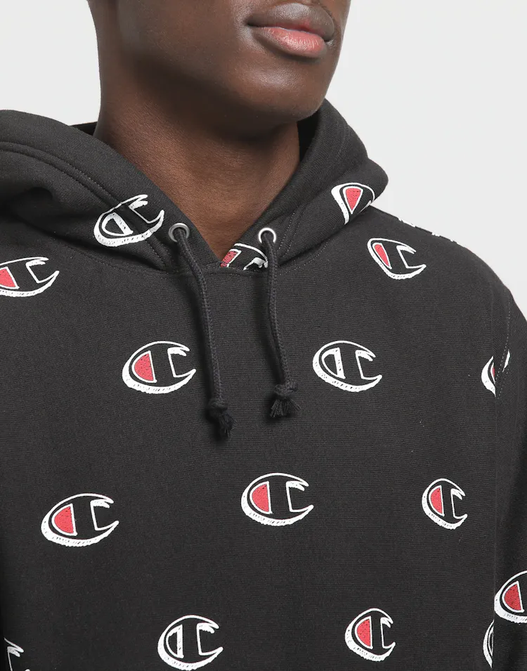 Champion Reverse Weave Hoodie Allover Black Logo 8d2 Culture Kings