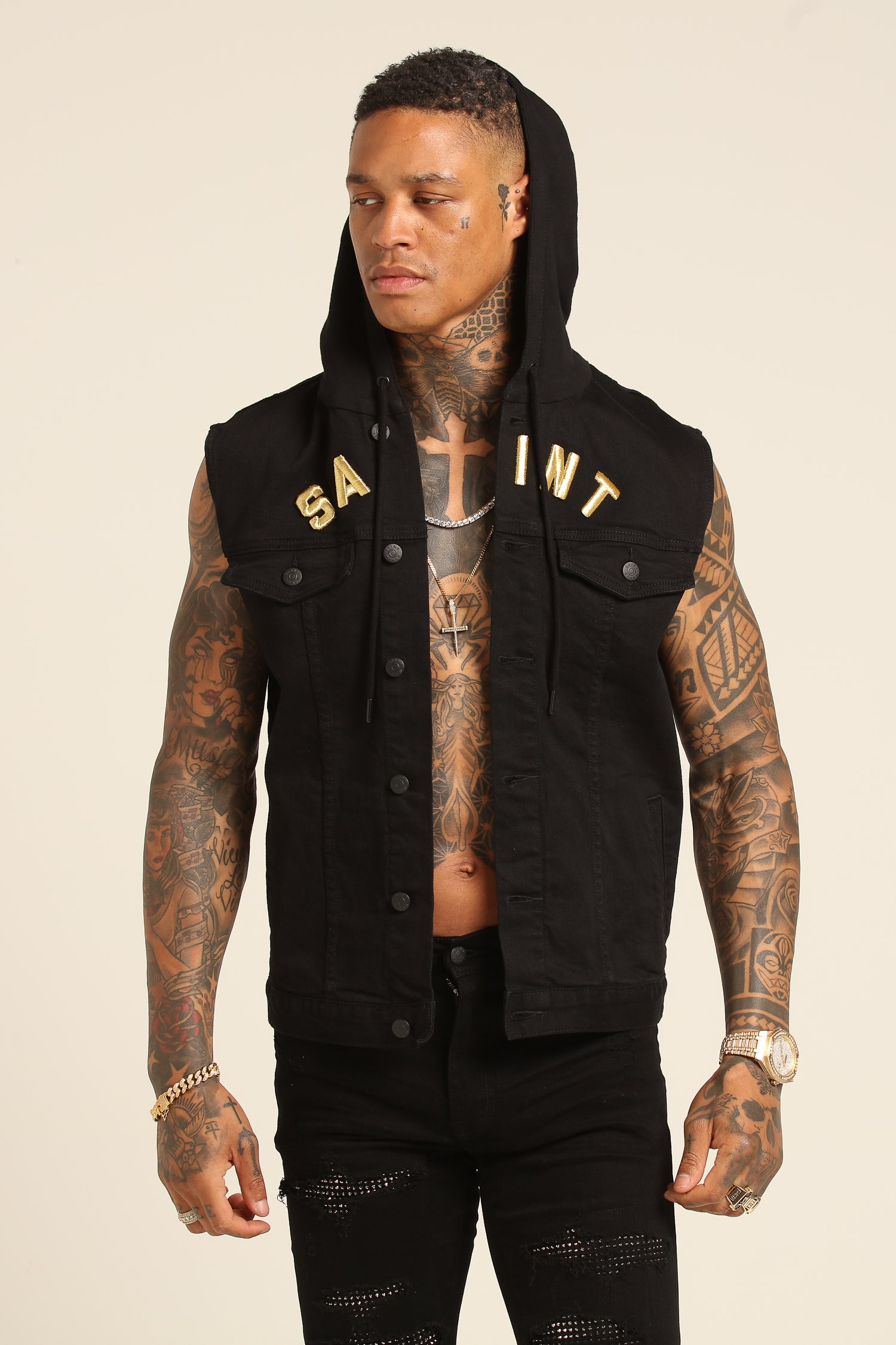 saint morta sherpa denim jacket black