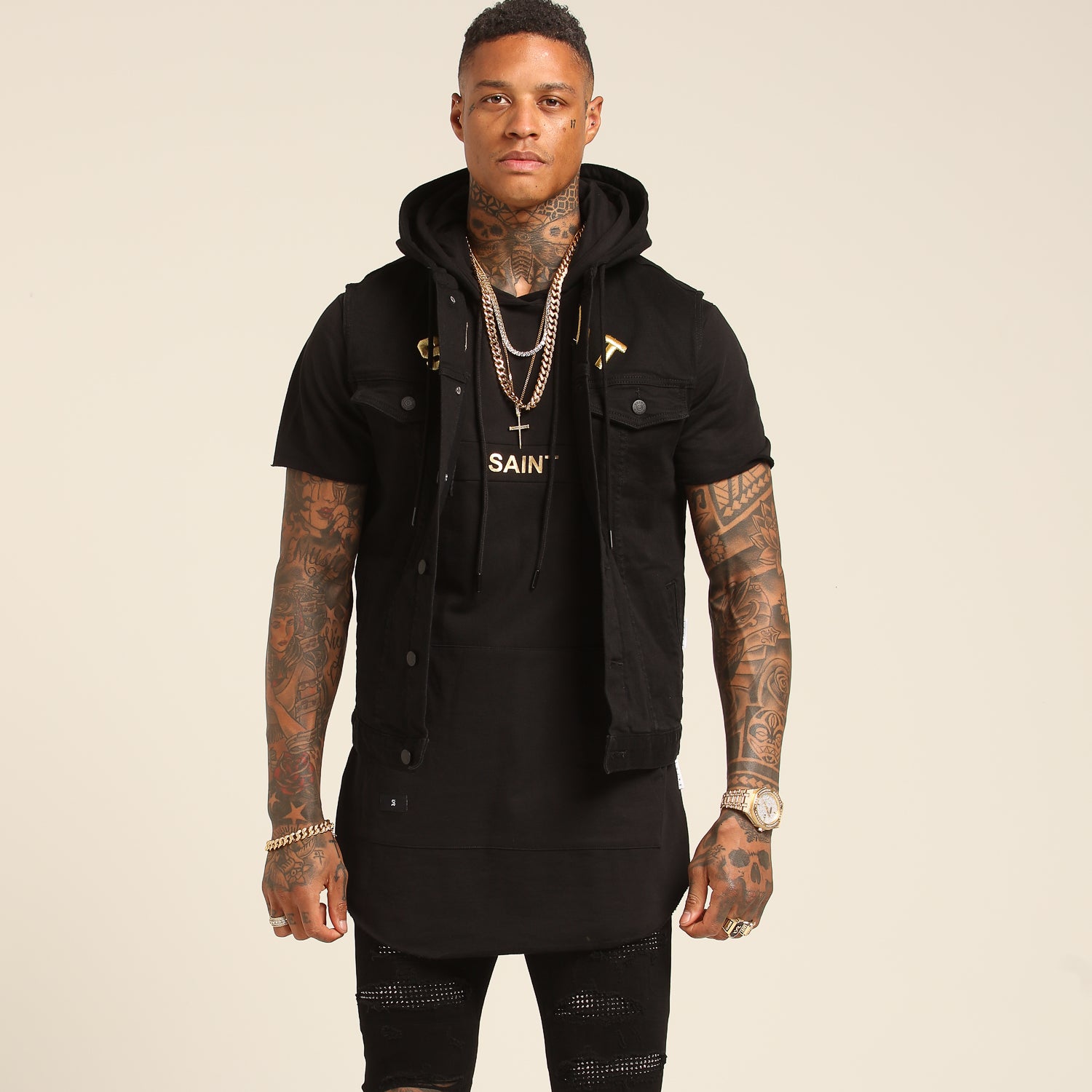 saint morta sherpa denim jacket black