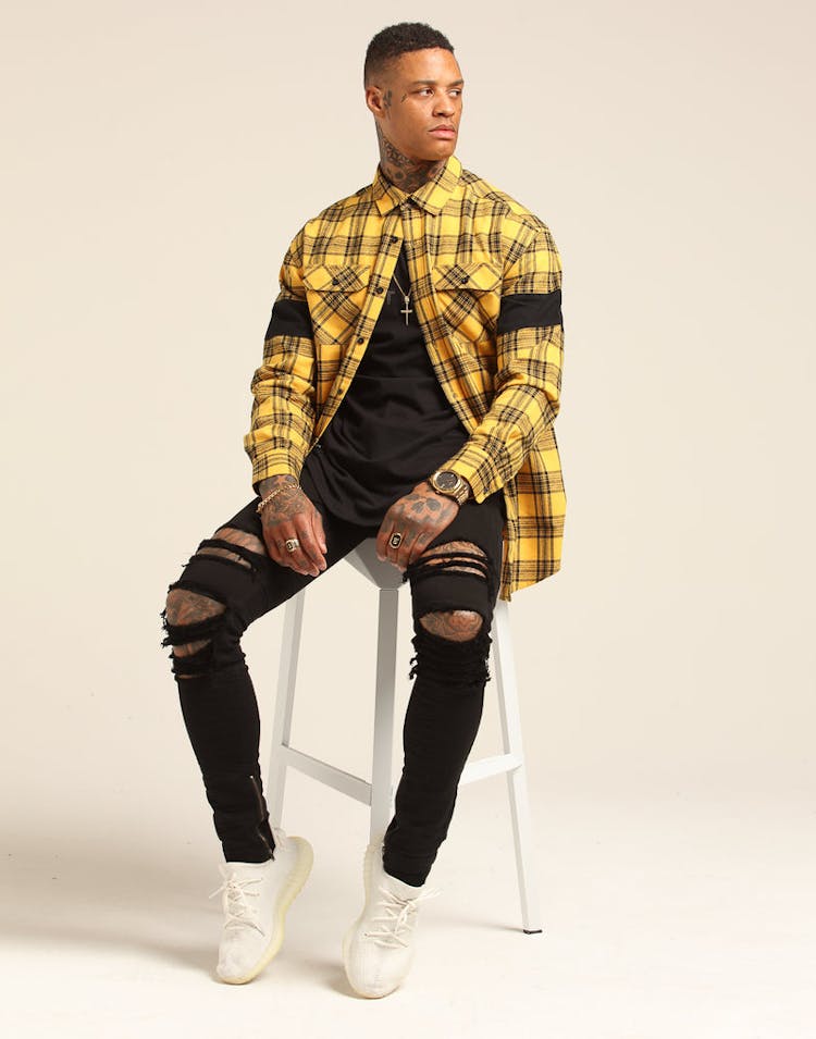 Saint Morta Drift Ls Flannel Shirt Yellow Black Mens