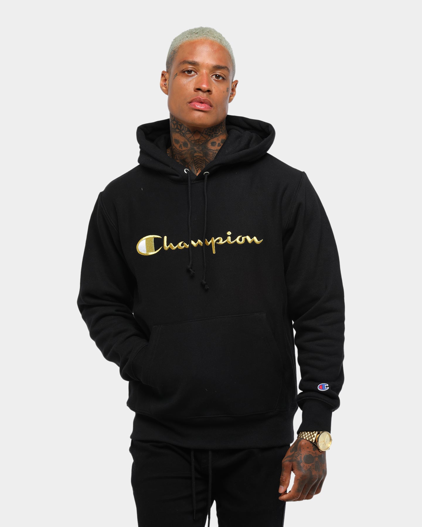 champion script hoodie black gold