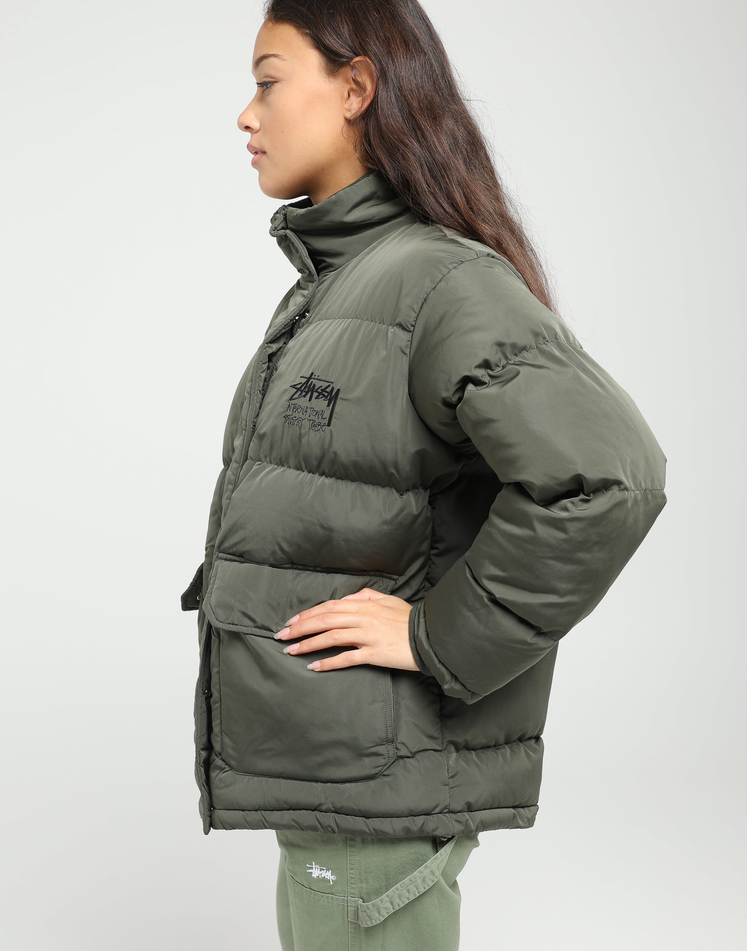 green puffer jacket women's
