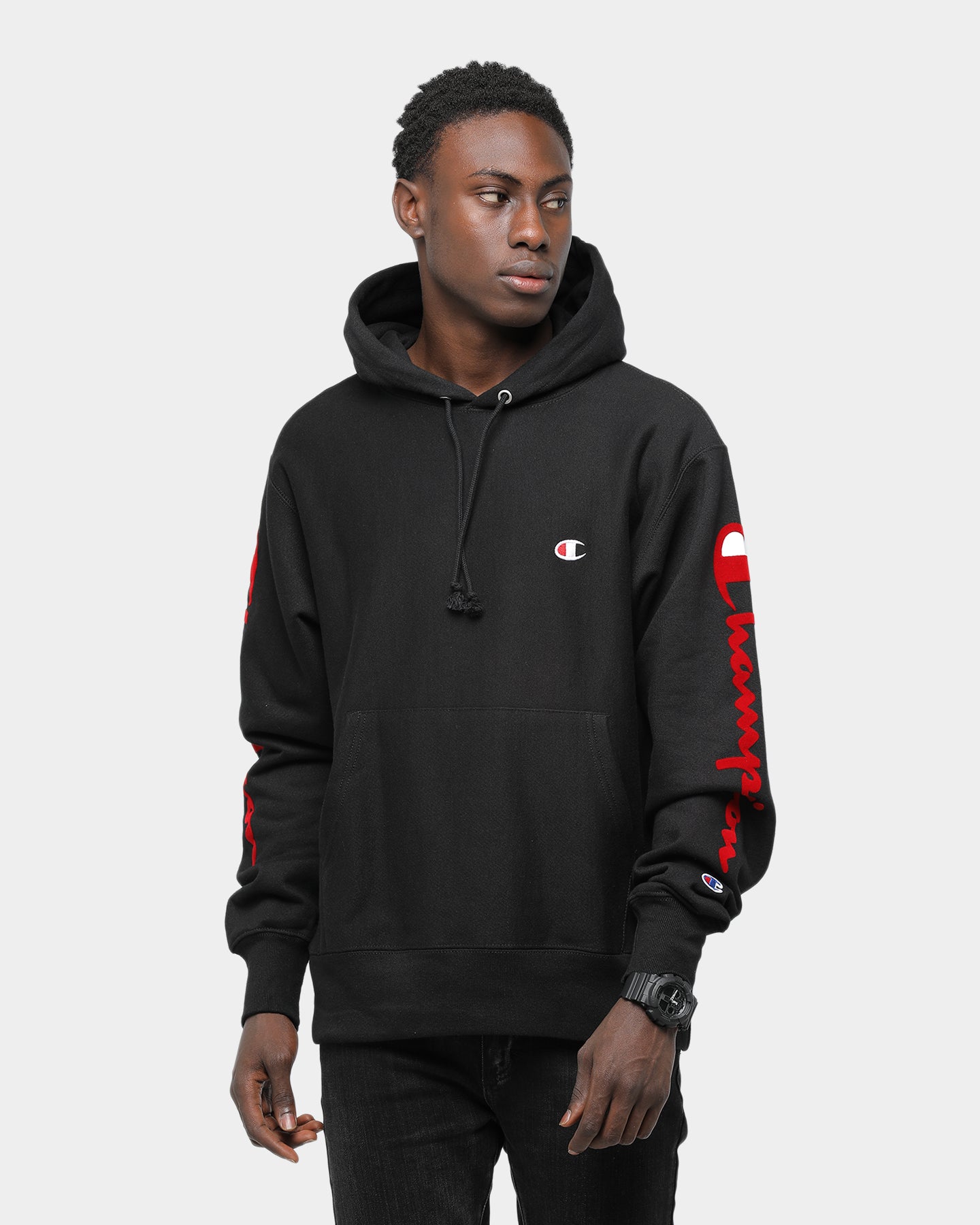 champion reverse weave pullover hoodie black