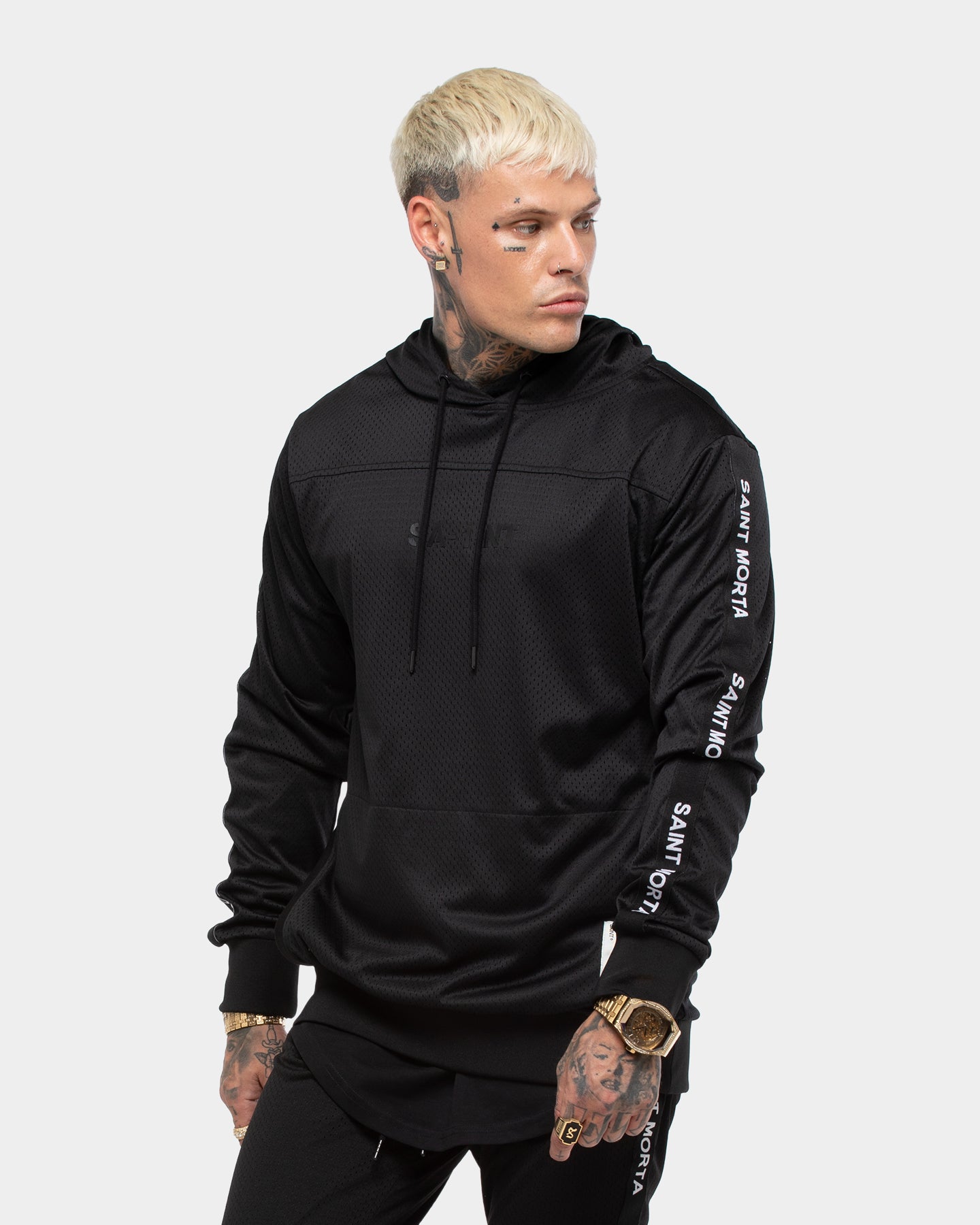 black mesh hoodie mens