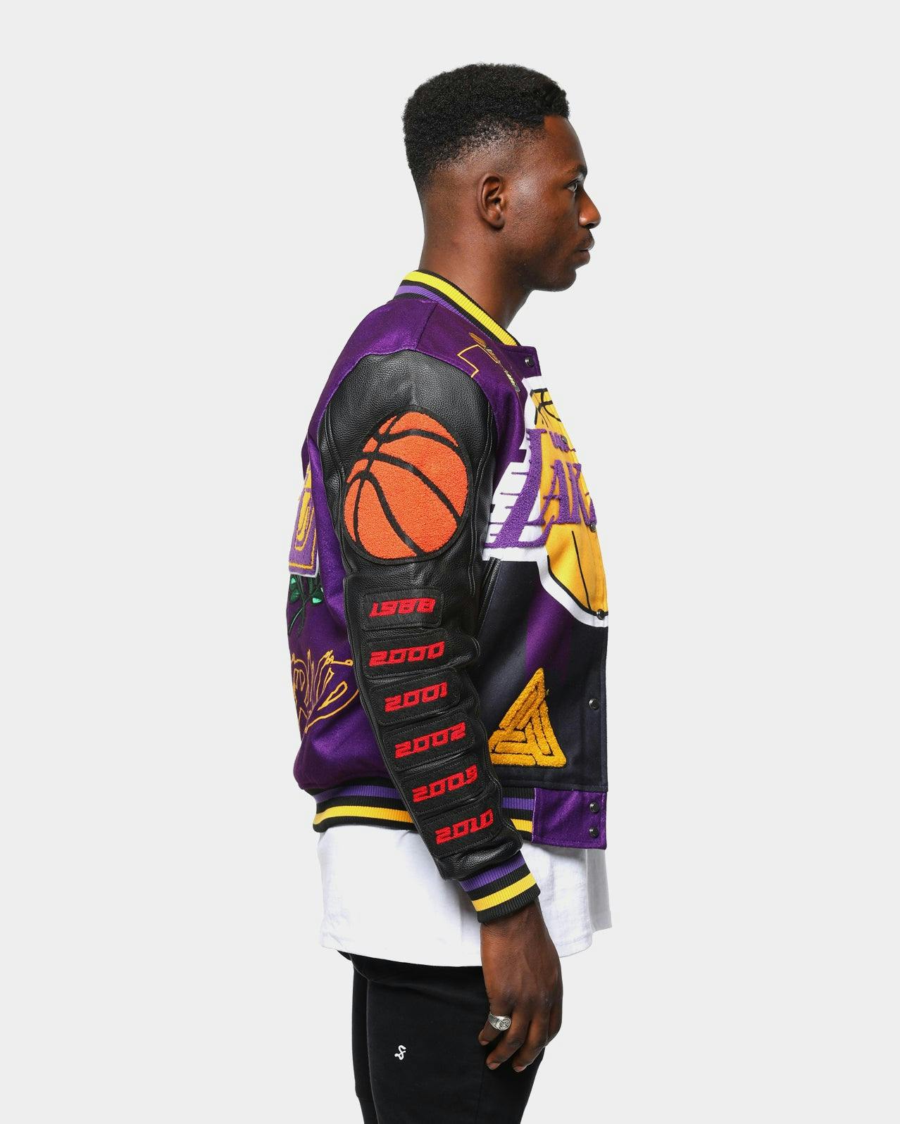 Men S Black Pyramid Los Angeles Lakers Logo Varsity Jacket Yellow Culture Kings