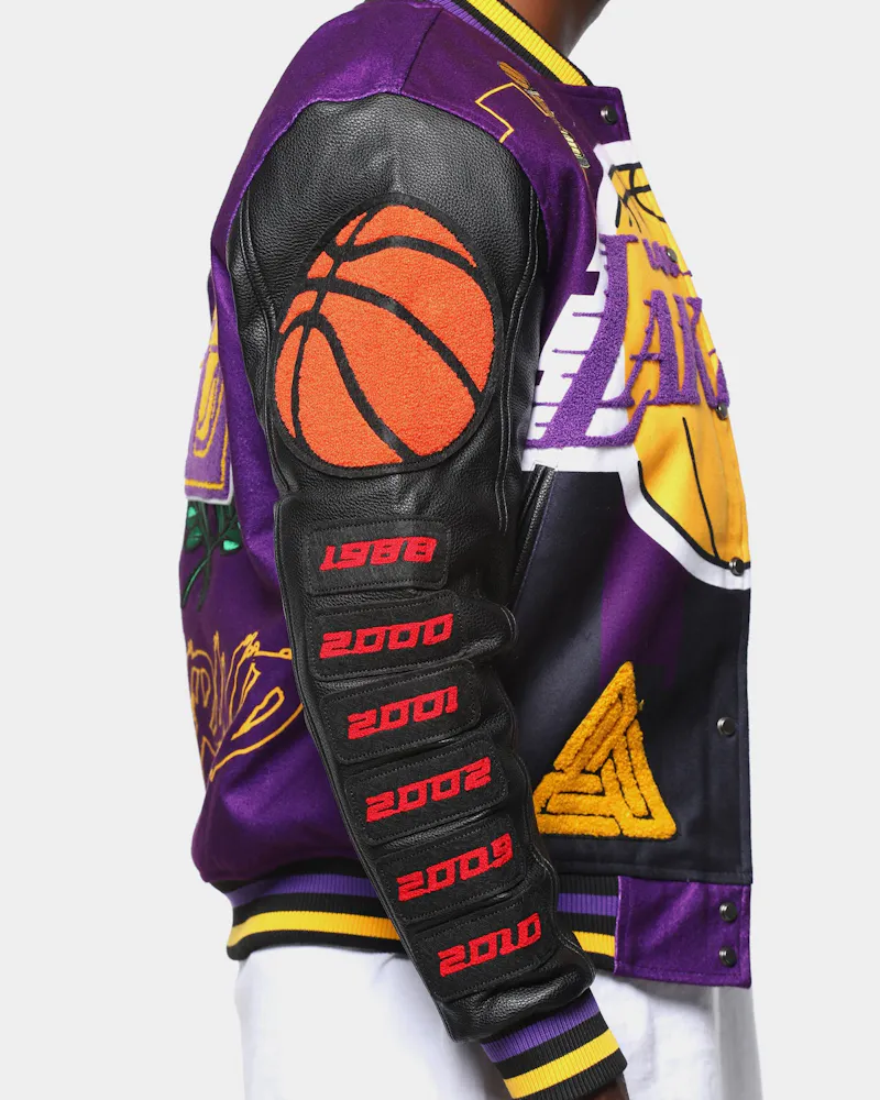 Men S Black Pyramid Los Angeles Lakers Logo Varsity Jacket Yellow Culture Kings