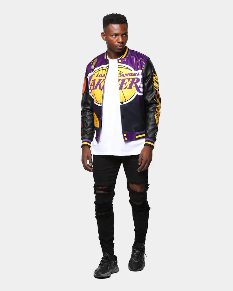 Men S Black Pyramid Los Angeles Lakers Logo Varsity Jacket Yellow Culture Kings