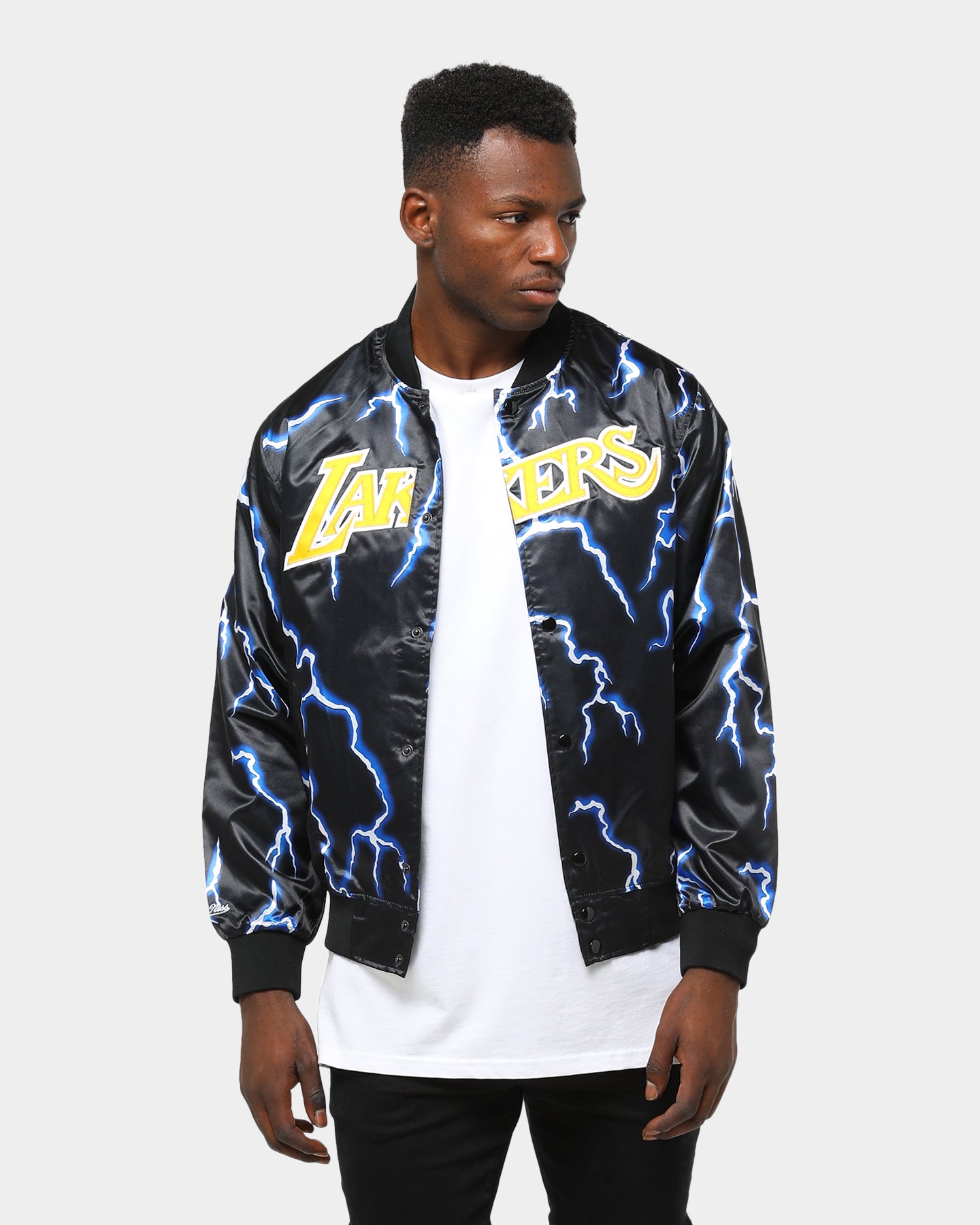 Mitchell /& Ness Los Angeles Lakers Lightweight Satin Jacket Black Purple Yellow