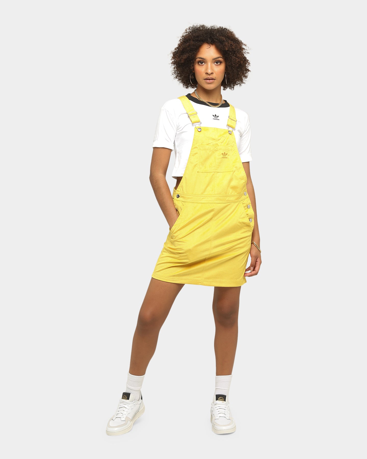 yellow dungaree dress