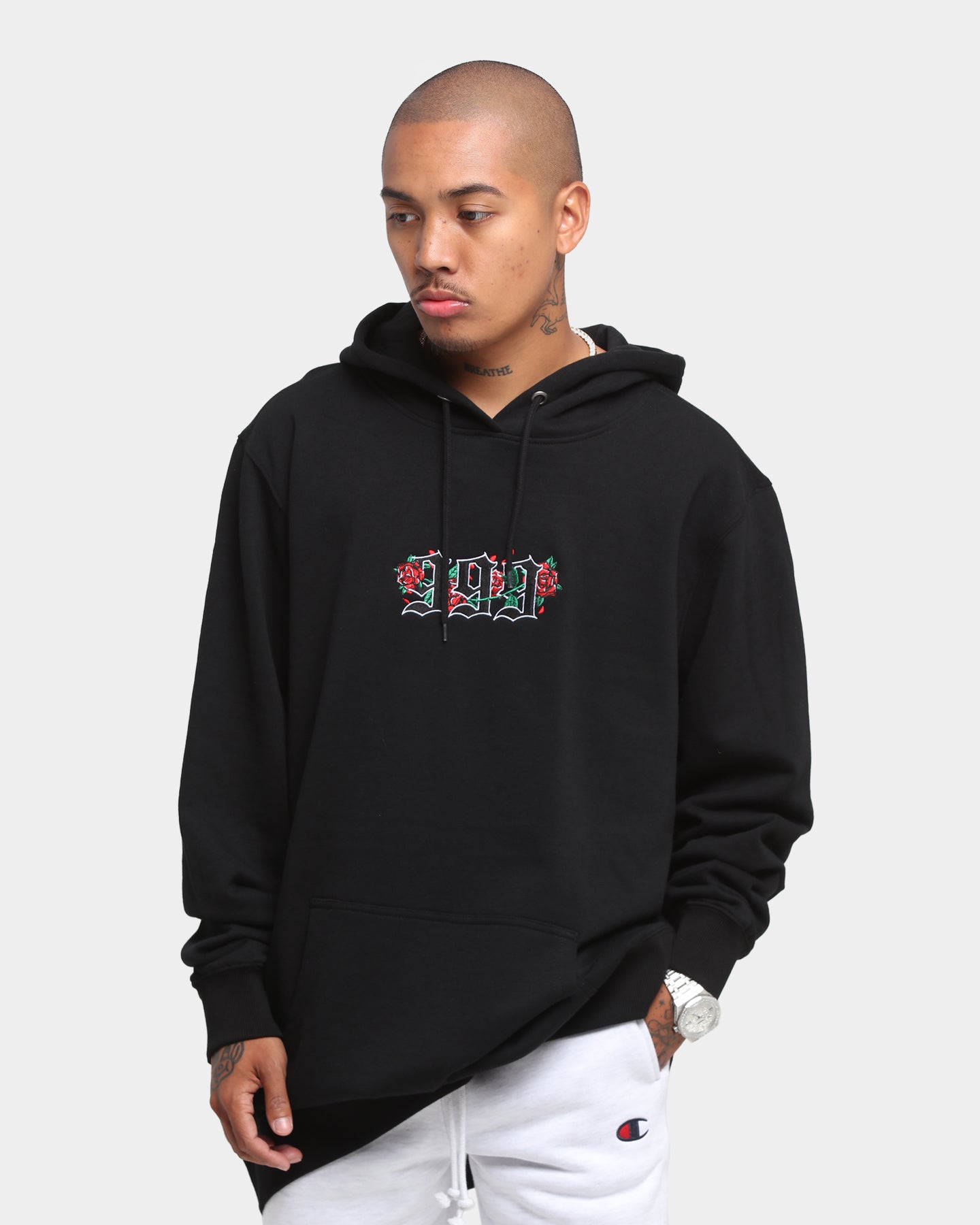 black hoodie with roses mens