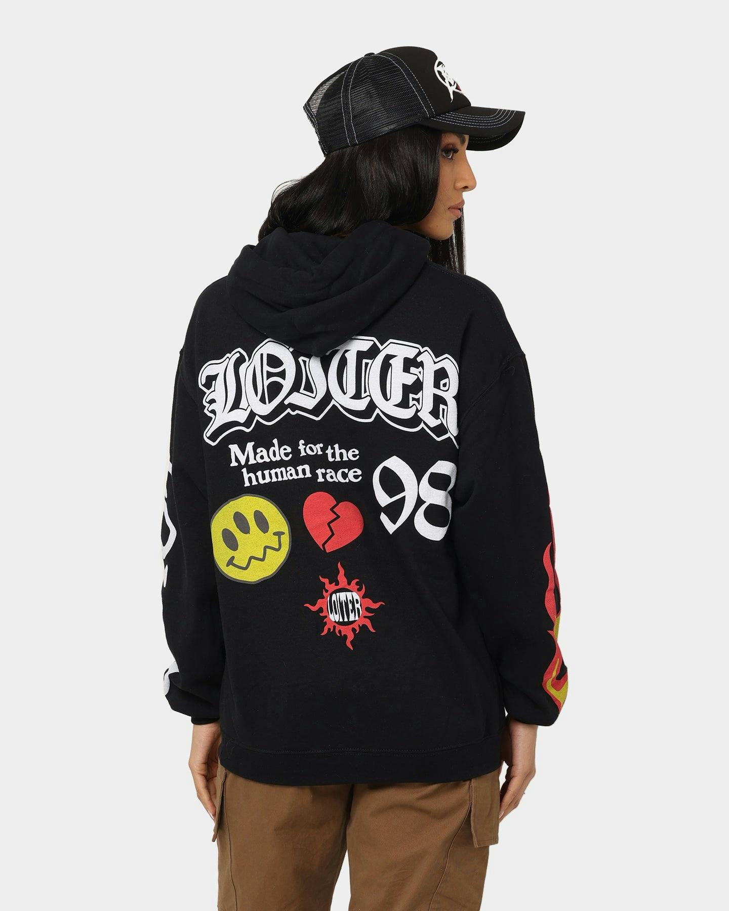 Loiter Euphoric Multi Logo Hoodie Black Wash | Culture Kings