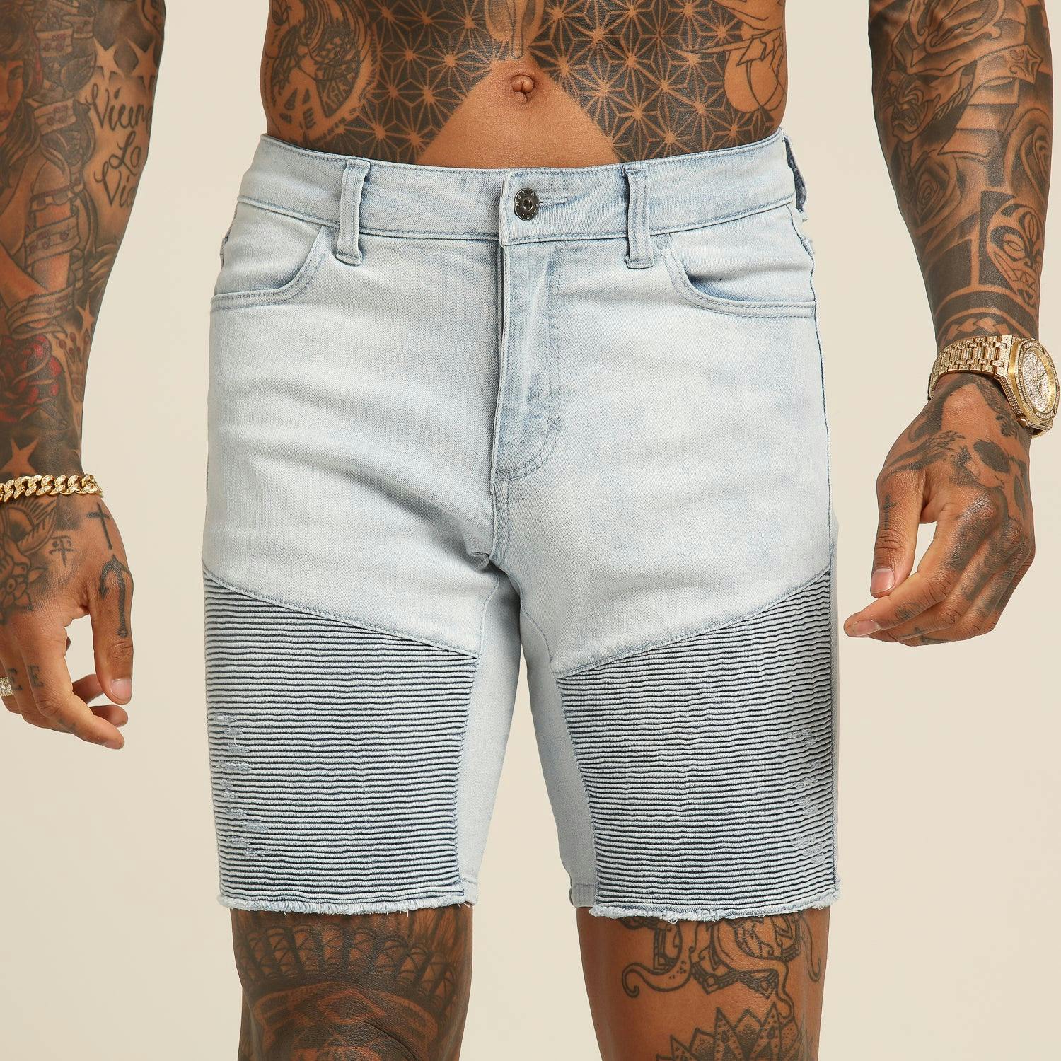 Saint Morta Distressed Biker Short Light Blue | Culture Kings