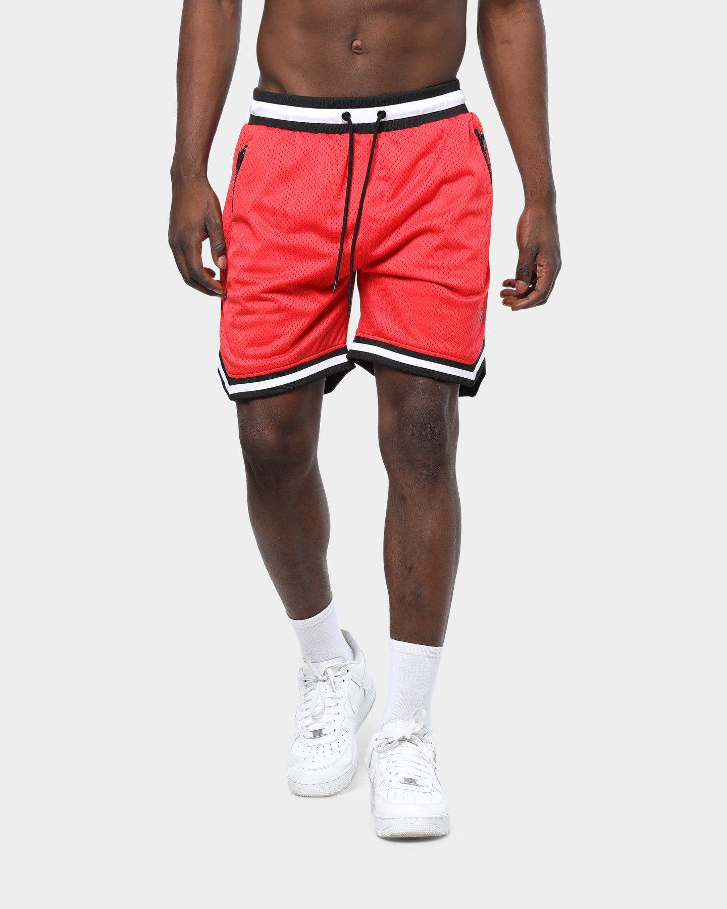 red and white striped basketball shorts