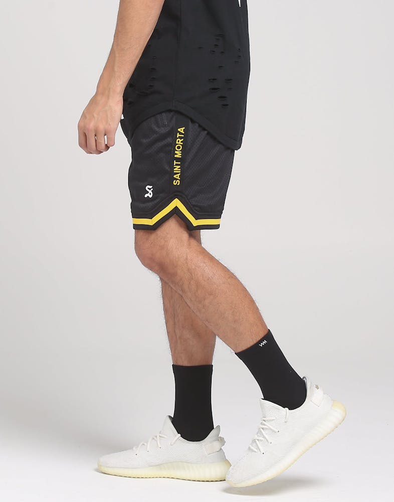 Saint Morta Track Mesh Basketball Short Black Yellow Culture Kings