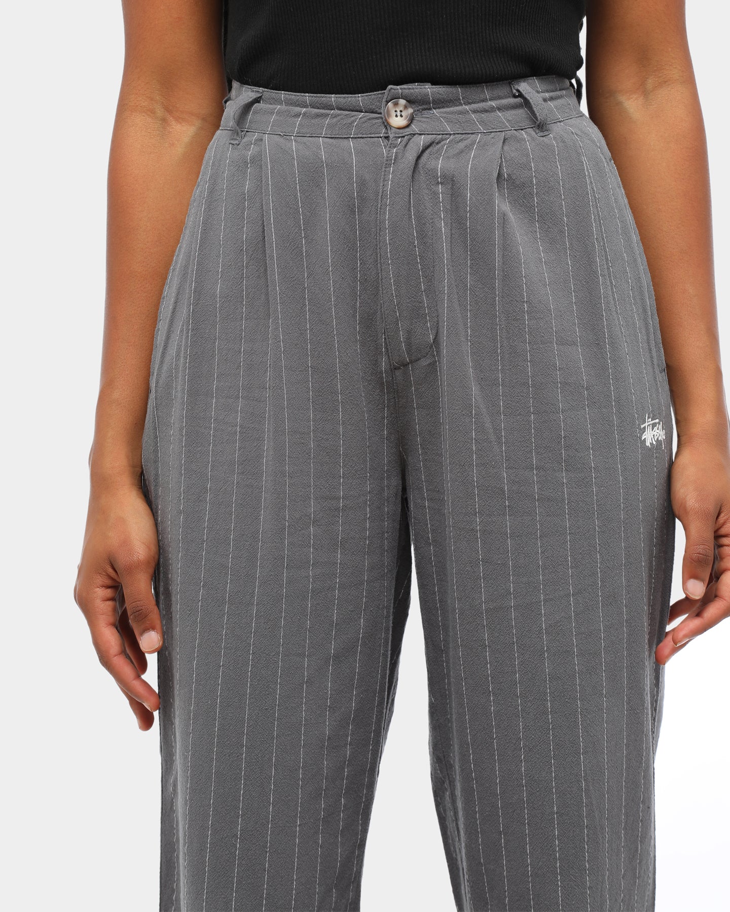 grey pinstripe pants womens