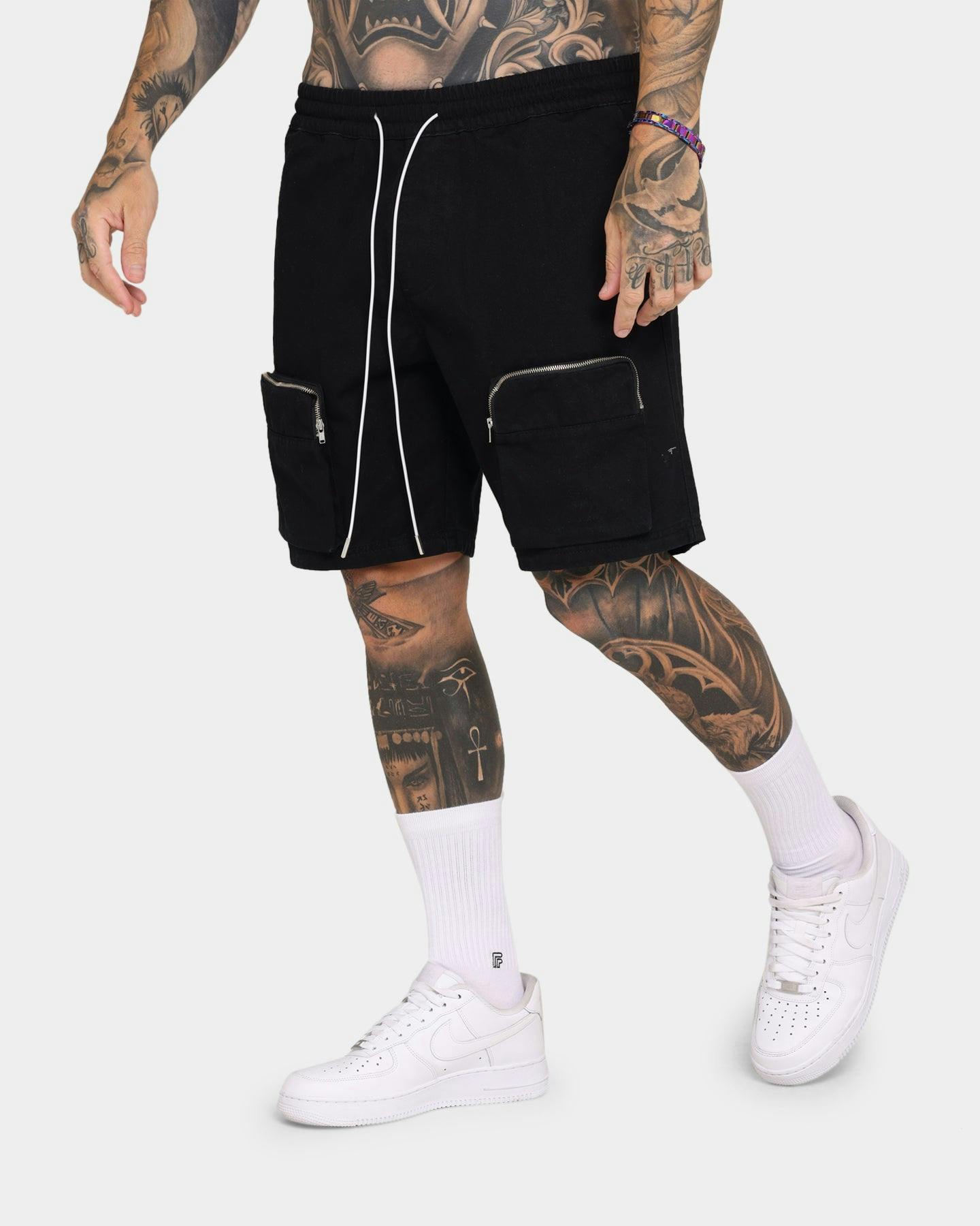 EN.ES Zip Cargo Shorts Black Culture Kings