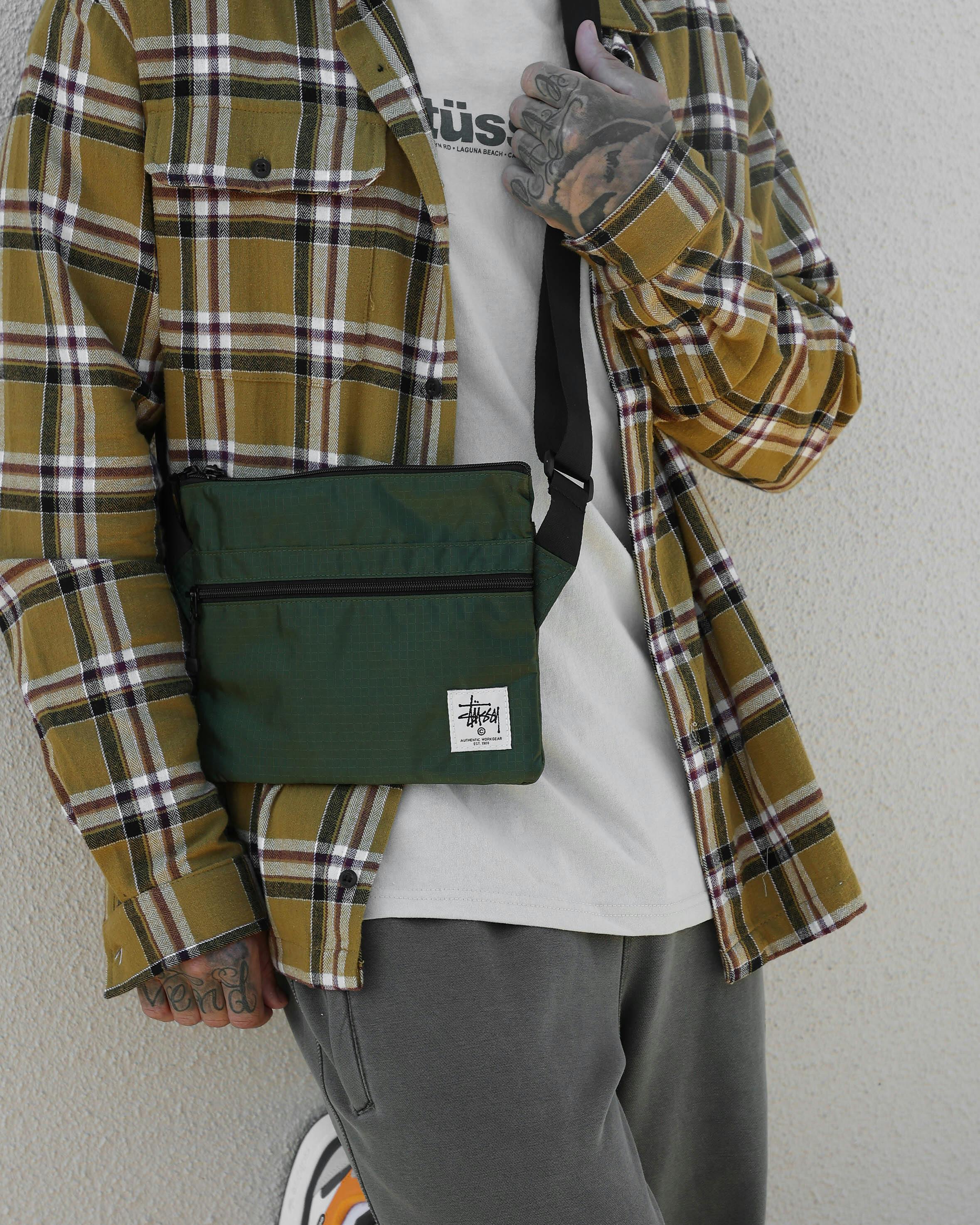 stussy military green tote bag