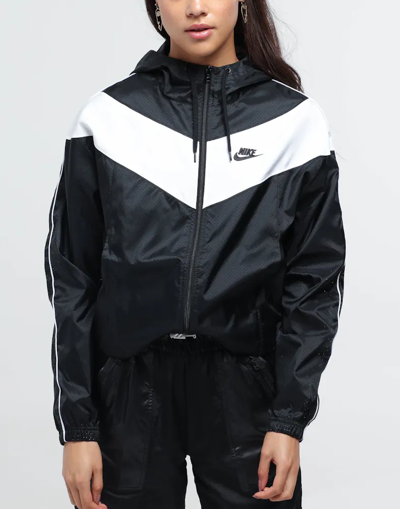 Nike Women S Sportswear Heritage Windbreaker Black White Black
