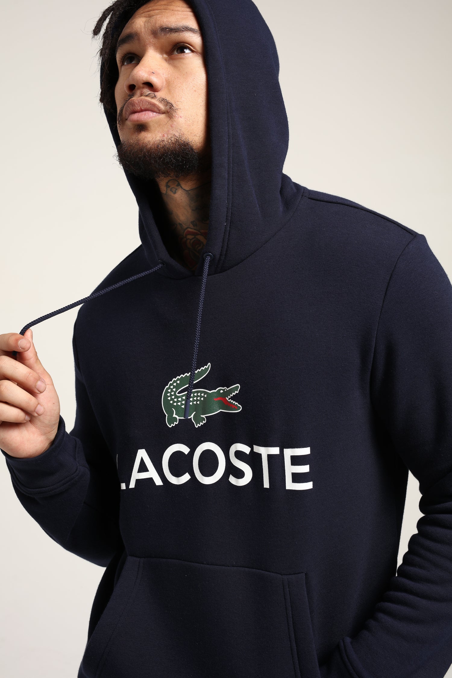 Lacoste Hooded Logo Pull Over Navy 