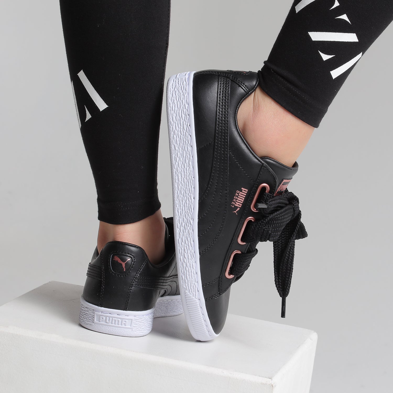 puma basket heart black rose gold