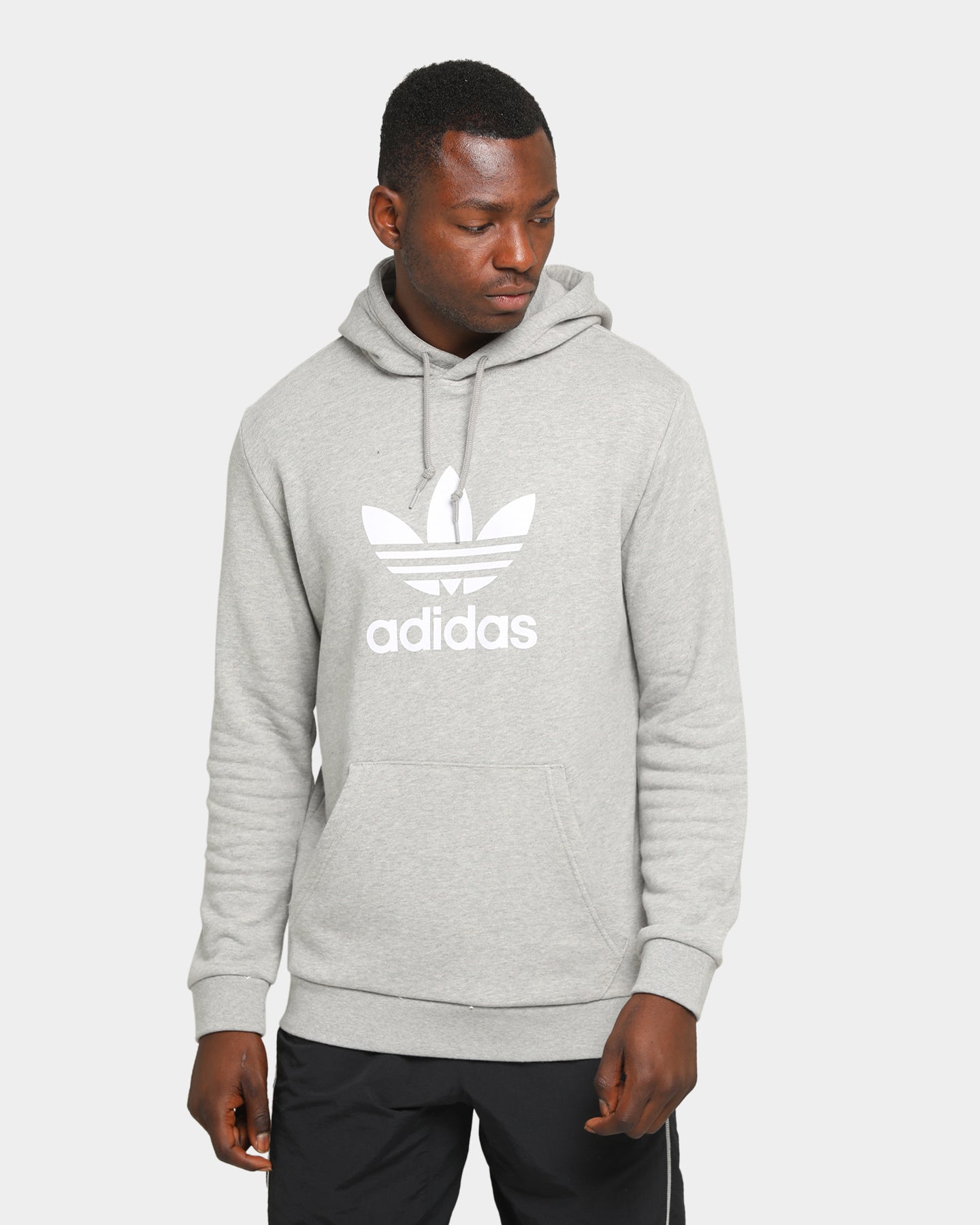 adidas trefoil hoodie gray