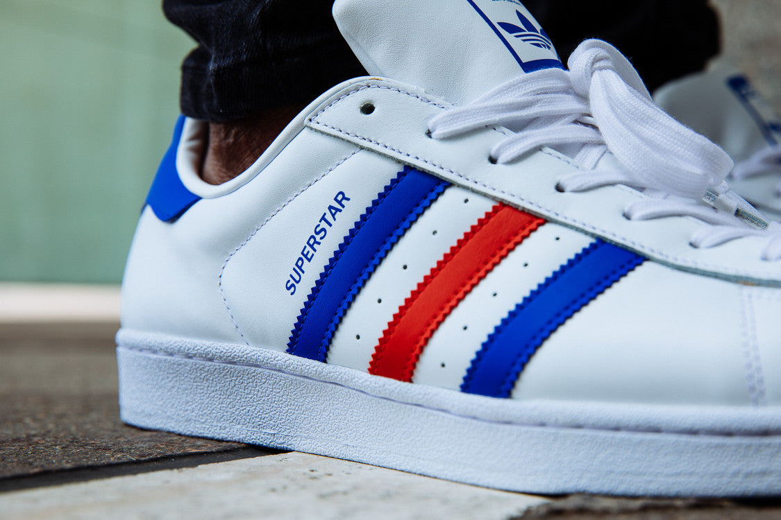 adidas superstar blue and red stripes