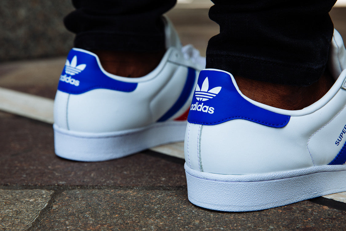 adidas superstar blue and red stripes