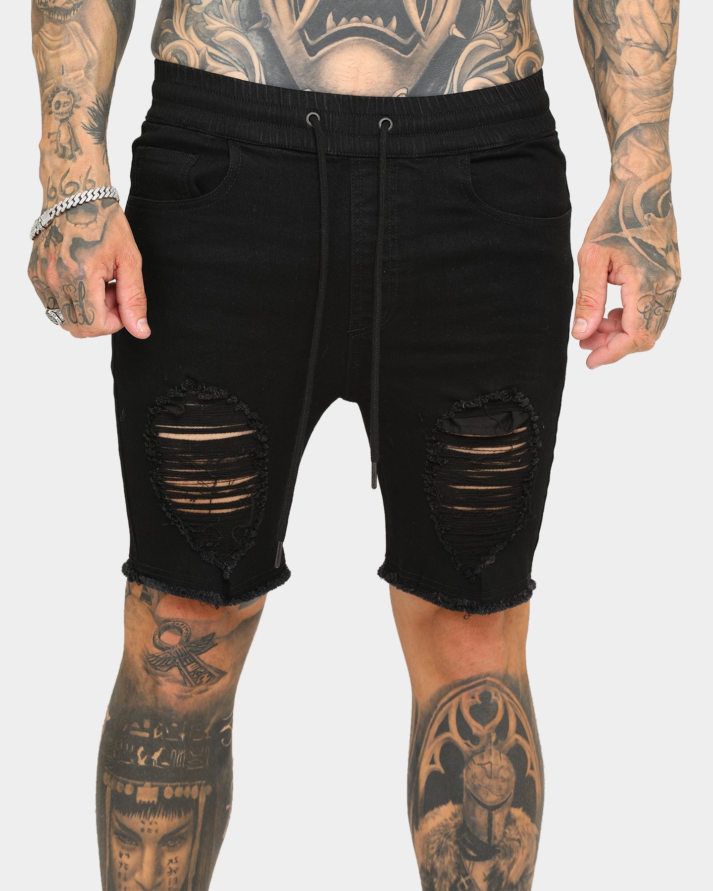 mens black skinny ripped shorts