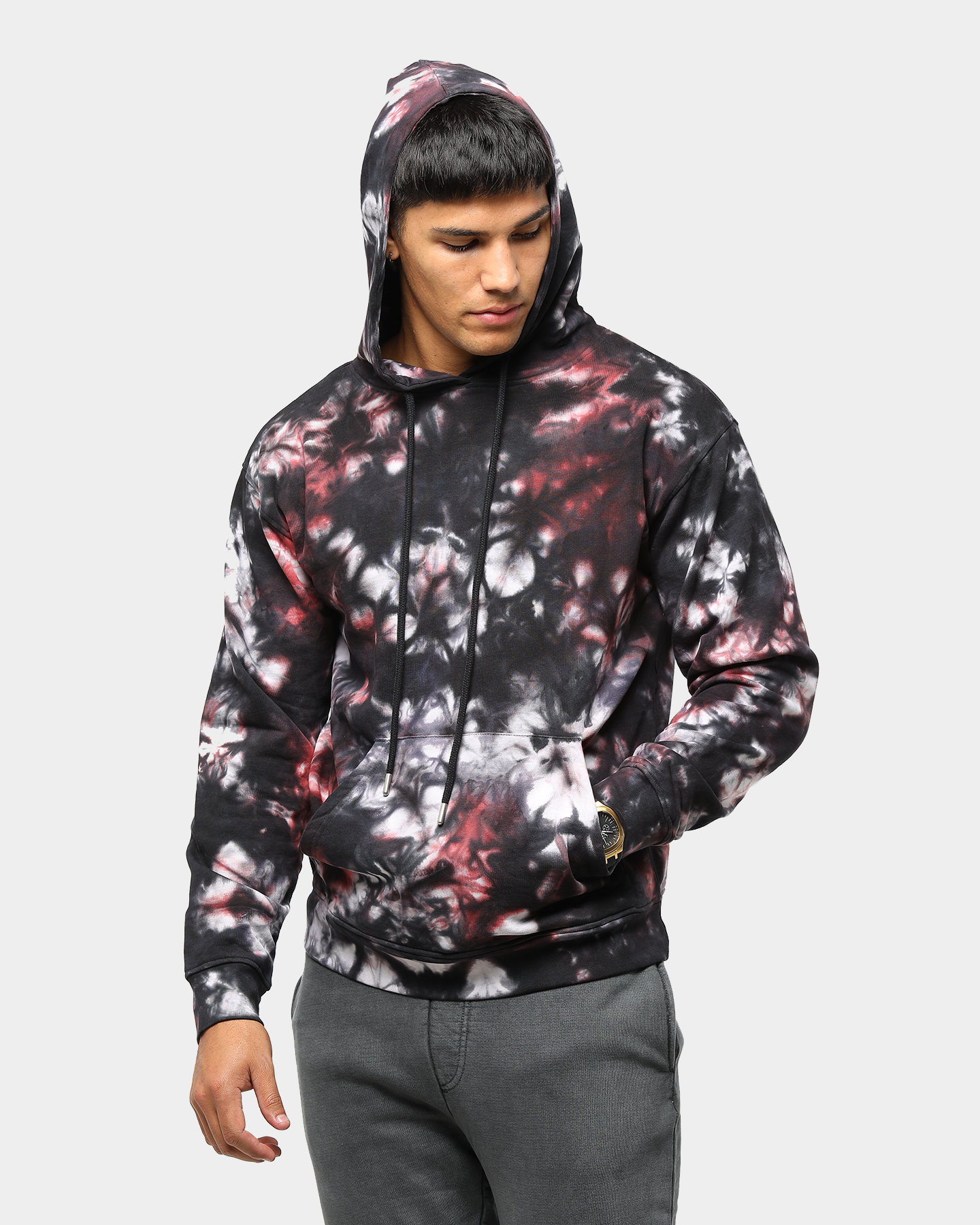 red and black tie dye hoodie