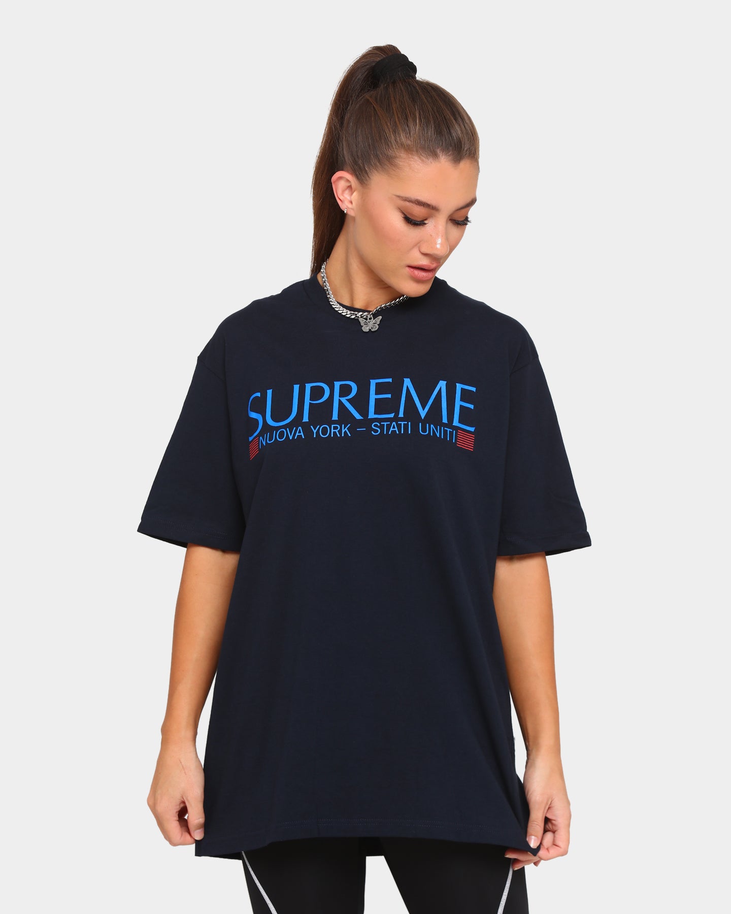 supreme navy t shirt