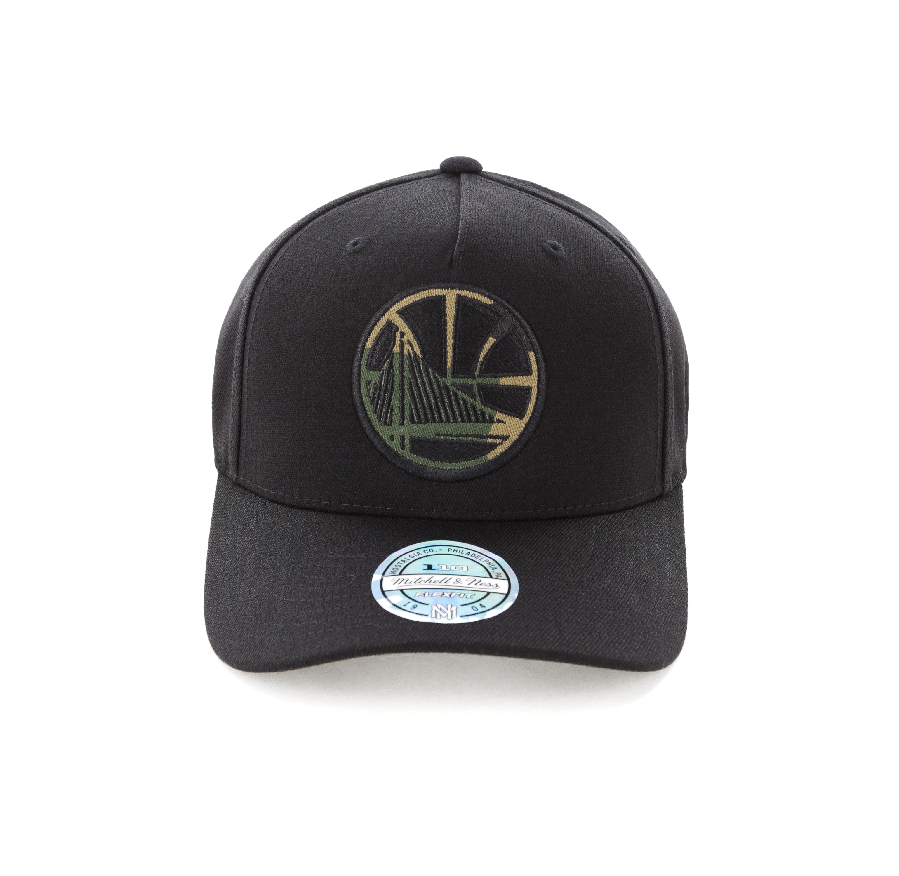Mitchell /& Ness Camo Logo 110 Snapback Golden State Warriors Black